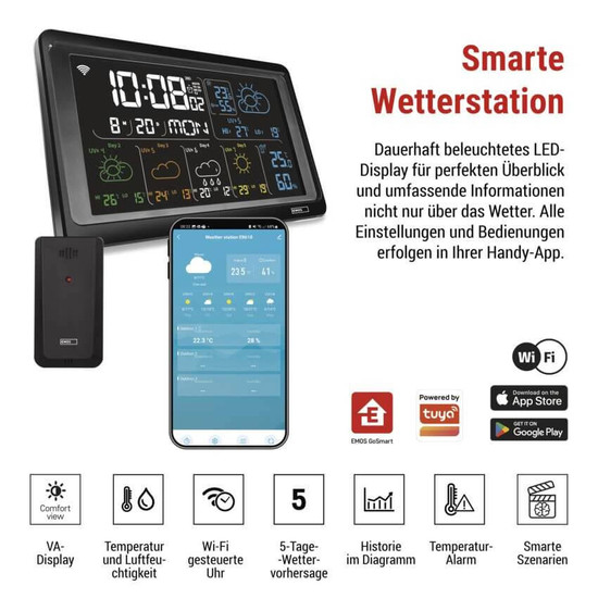 Emos Wetterstation GoSmart WiFi bis 3 Sensoren 80m E8610