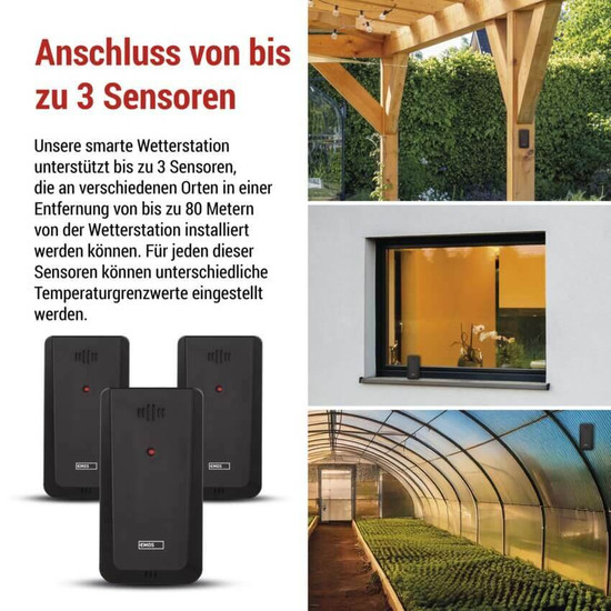 Emos Wetterstation GoSmart WiFi bis 3 Sensoren 80m E8610