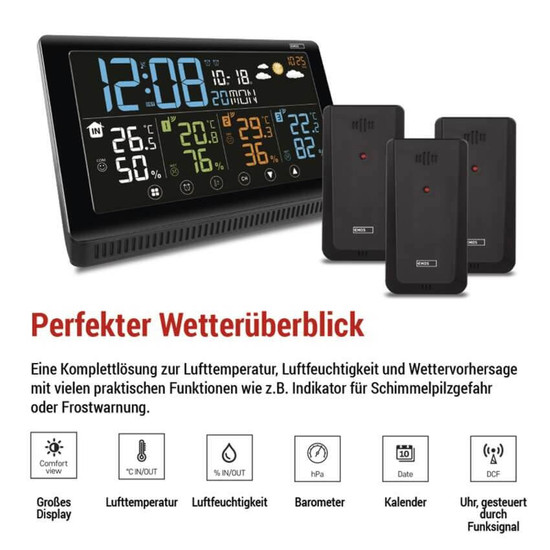 Emos Wetterstation mit Barometer Funkuhr bis 80m Wandhalterung E8614
