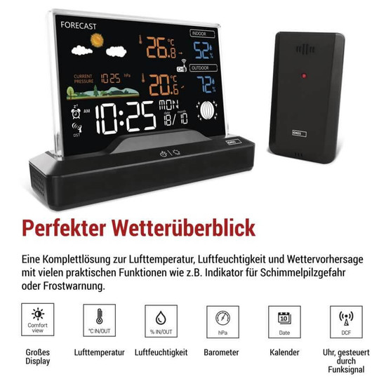 Emos Wetterstation mit Barometer Funkuhr bis 80m freistehend E8620