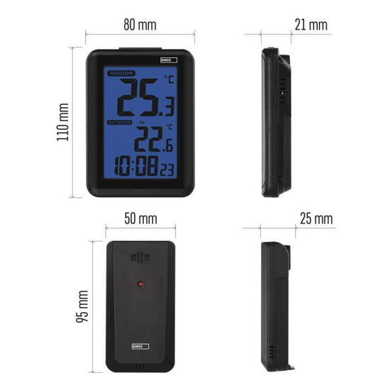 Emos Digitales Thermometer mit Funk-Sensor Wecker bis 50m E8636