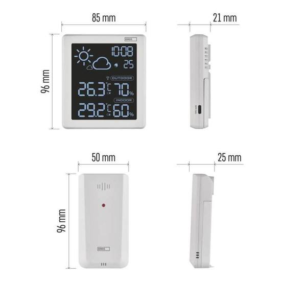 Emos Wetterstation mit Quarzuhr USB-C bis 50m E8647W