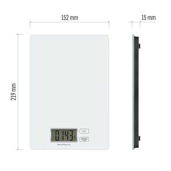 Emos Küchenwaage 5kg 1g gehärtetes Glas Weiß EV014