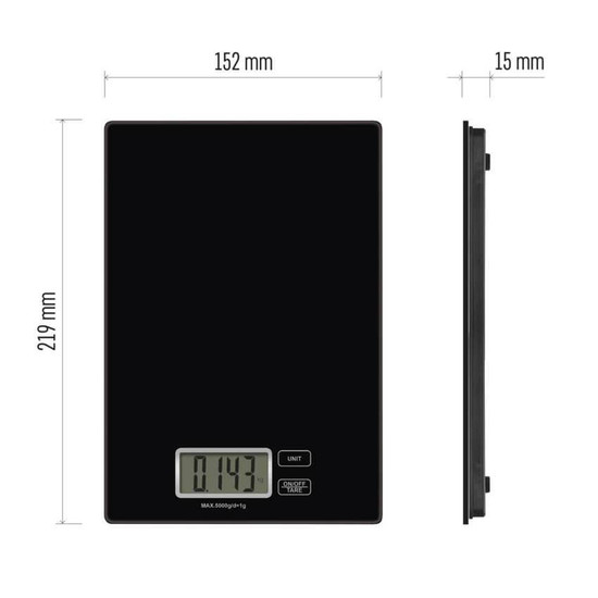 Emos Küchenwaage 5kg 1g gehärtetes Glas Schwarz EV014B