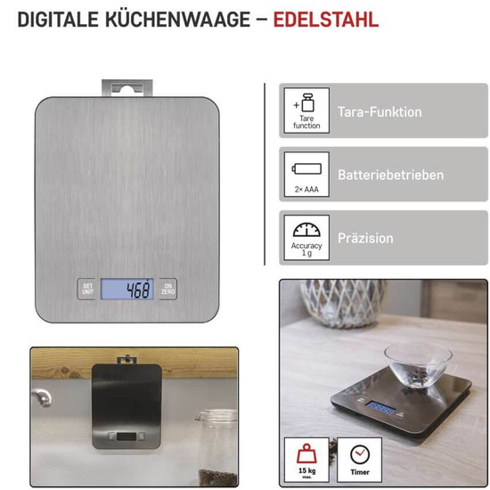 Emos Küchenwaage 15kg 1g Edelstahl Silber EV023