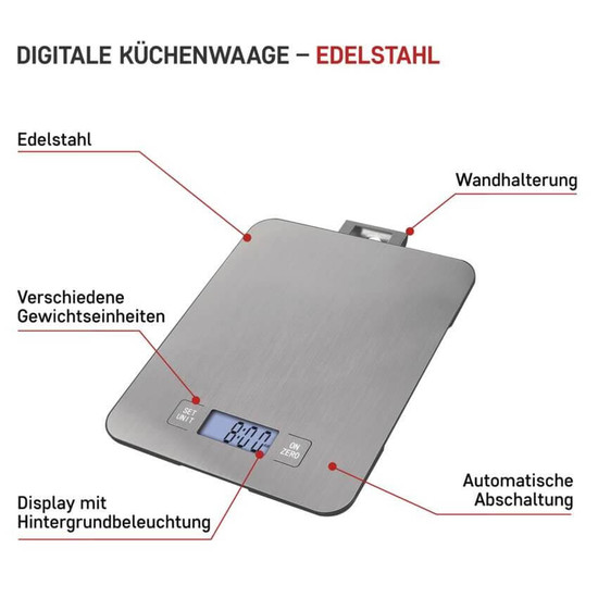 Emos Küchenwaage 15kg 1g Edelstahl Silber EV023