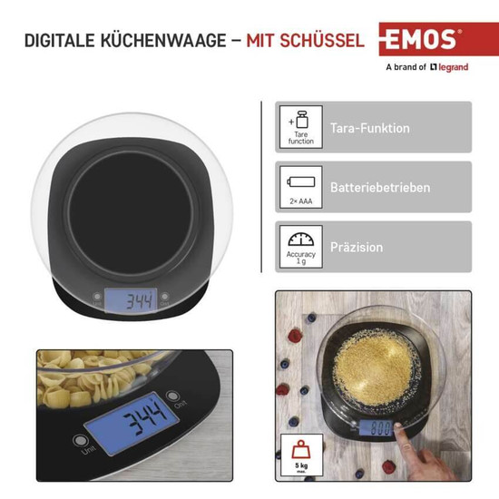 Emos Küchenwaage 5kg 1g ABS Schwarz EV025