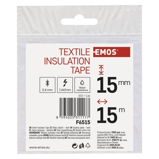 Emos Isolierband Textil 15mm 15m Schwarz F6515
