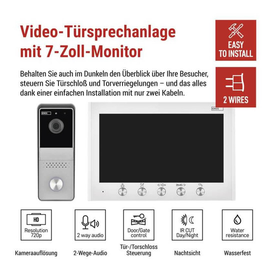 Emos Video-Türsprechanlage EM-04Z 2WIRE Set WiFi IP44 H2060