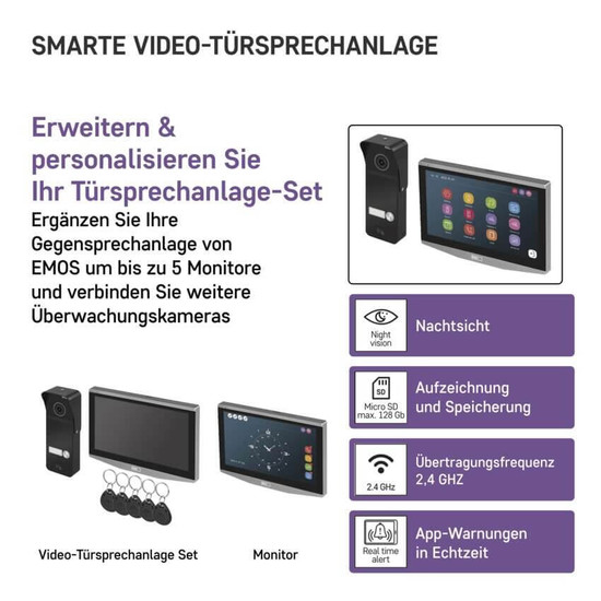 Emos Video-Türsprechanlage GoSmart IP-750A Set WiFi SD-Karte Cloud H4020