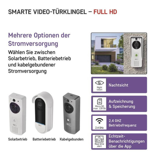 Emos Video-Türklingel GoSmart IP-09D WiFi Solarpanel IP44 H4030