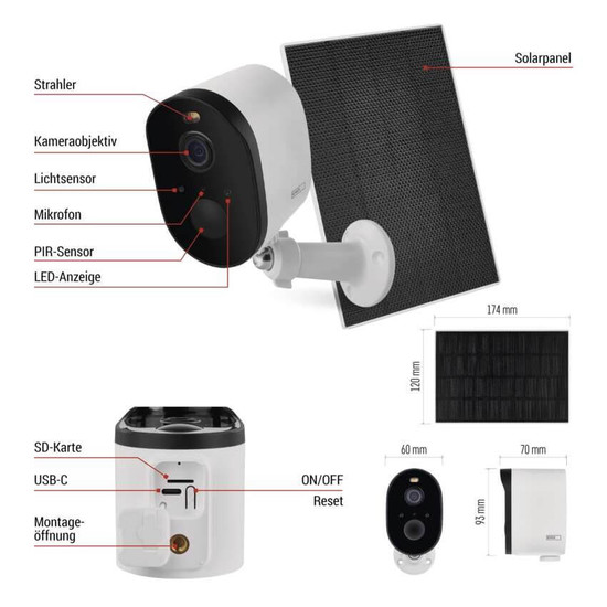 Emos IP-Kamera GoSmart IP-1150 SNAP Solarpanel Akku H4073