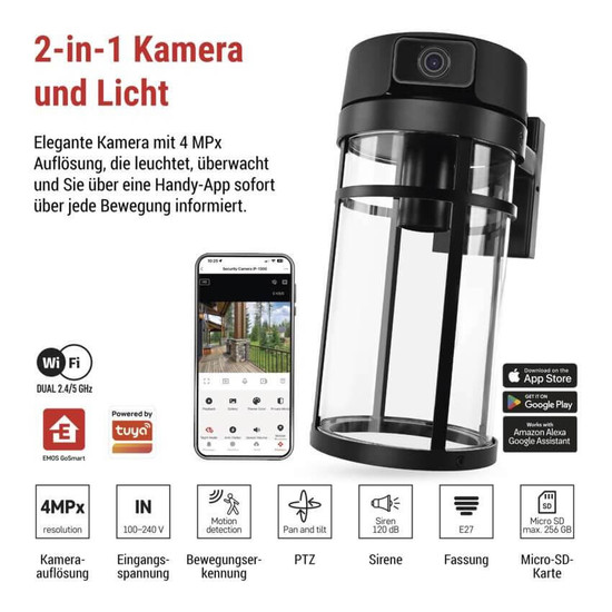 Emos IP-Kamera GoSmart IP-1300 LANTERN mit E27-Fassung Schwarz H4074