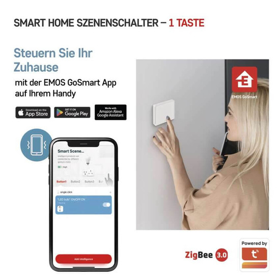 Emos GoSmart Portabler Szenenschalter IP-2001ZW ZigBee 3.0 1 Taste Weiß H5011