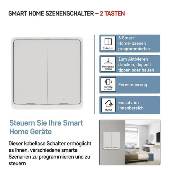 Emos GoSmart Portabler Szenenschalter IP-2002ZW ZigBee 3.0 2 Tasten Weiß H5012