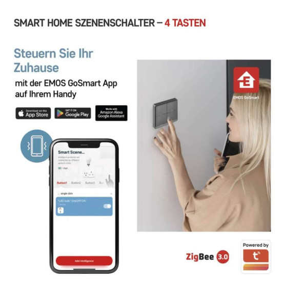 Emos GoSmart Portabler Szenenschalter IP-2004ZB ZigBee 3.0 4 Tasten Schwarz H5016