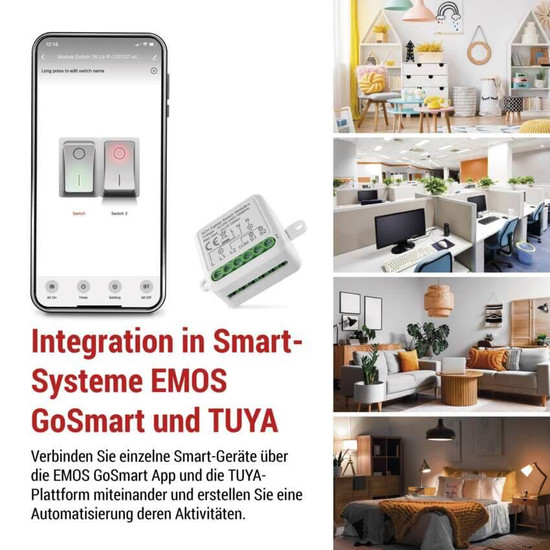 Emos GoSmart Schaltermodul IP-2104SZ ZigBee 2-Kanal ohne N-Draht H5104