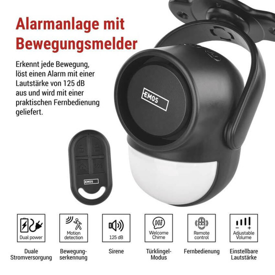 Emos Bewegungsalarm EM-125L PROTECTOR PIR RF Schwarz H8106