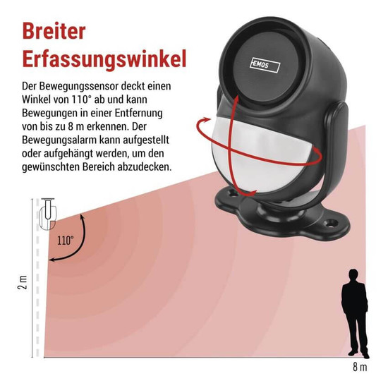 Emos Bewegungsalarm EM-125L PROTECTOR PIR RF Schwarz H8106