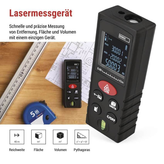 Emos Laser-Entfernungsmesser Laser-Entfernungsmesser bis 40m ±2mm M0502