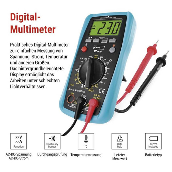 Emos Multimeter 300V 10A MD-410 mit Temperaturmessung M3691N