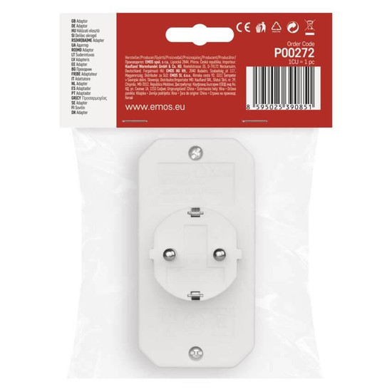 Emos Steckdosenadapter 2x Euro+1x Schutzkontakt Weiß P00272