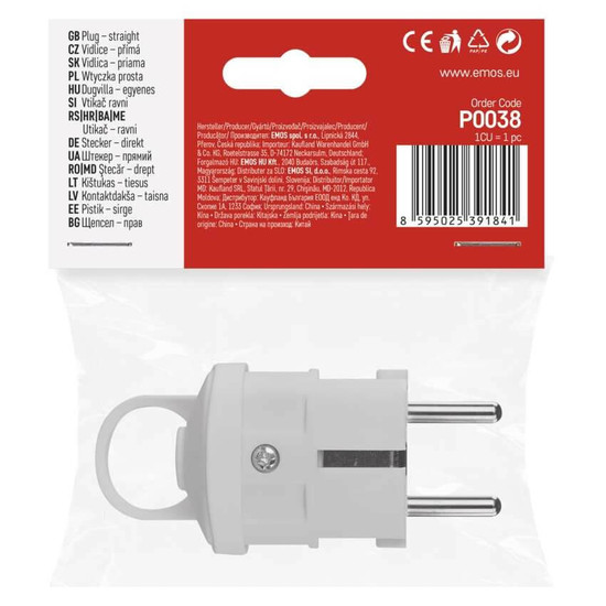 Emos Steckdosenadapter Stecker gerade 16A Weiß P0038