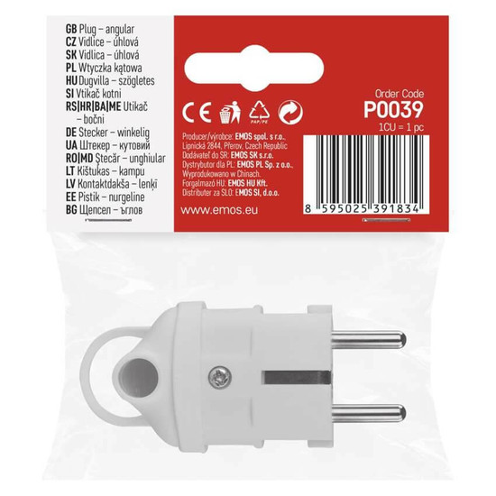 Emos Steckdosenadapter Winkelstecker 16A Weiß P0039