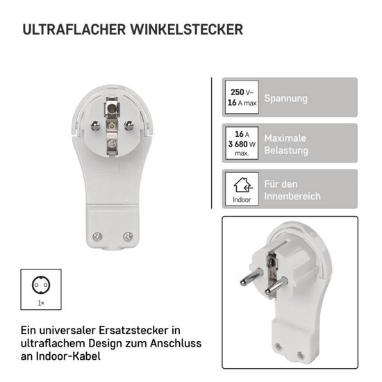 Emos Steckdosenadapter Winkelstecker extra flach 16A Weiß P0066