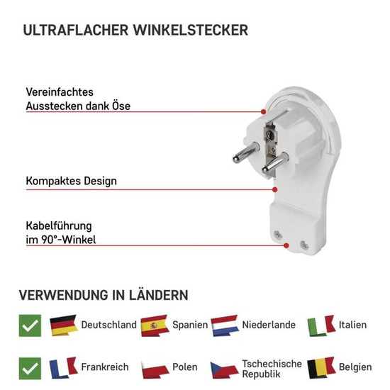 Emos Steckdosenadapter Winkelstecker extra flach 16A Weiß P0066