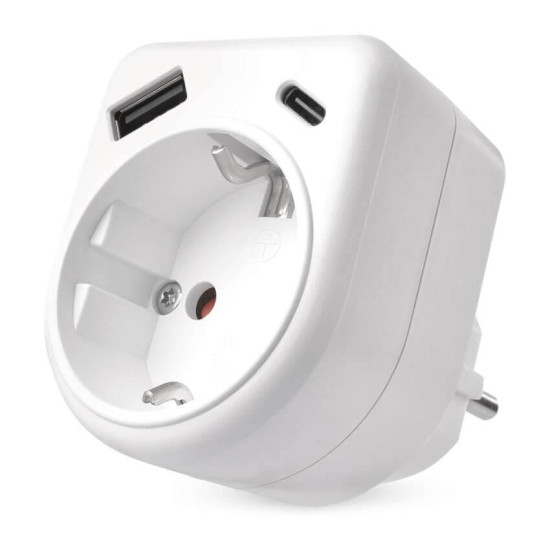 Emos Steckdosenadapter 1-fach USB-A+USB-C Weiß P0075