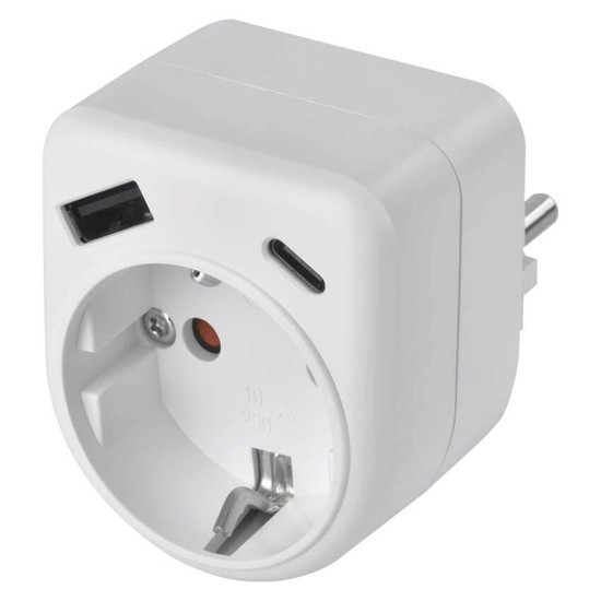 Emos Steckdosenadapter 1-fach USB-A+USB-C Weiß P0075