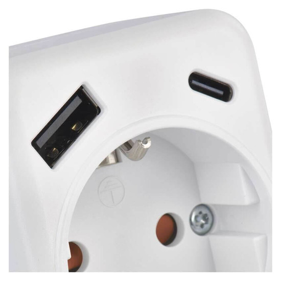 Emos Steckdosenadapter 1-fach USB-A+USB-C Weiß P0075