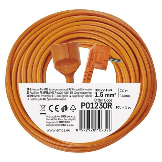 Emos Verlängerungskabel Außen 30m 1,5mm² Orange PVC P01230R