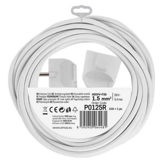Emos Verlängerungskabel 5m 1,5mm² Weiß PVC P0125R