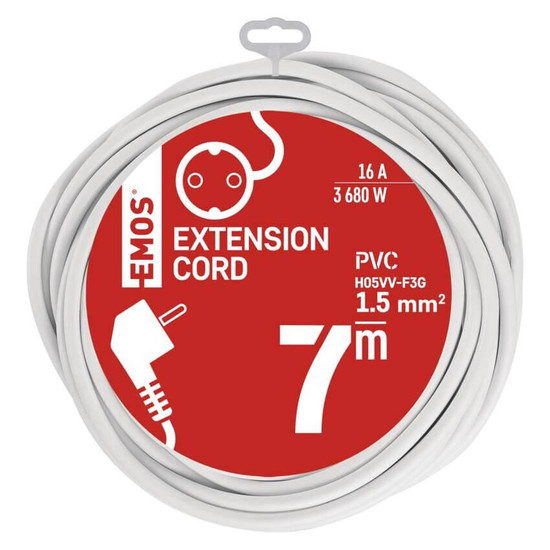 Emos Verlängerungskabel 7m 1,5mm² Weiß PVC P0127R