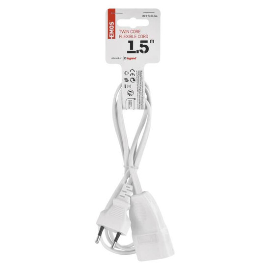 Emos Verlängerungskabel Typ E 1,5m 2,5A Weiß P01301