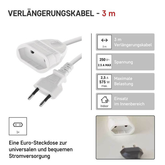 Emos Verlängerungskabel Typ E 3m 2,5A Weiß P01303