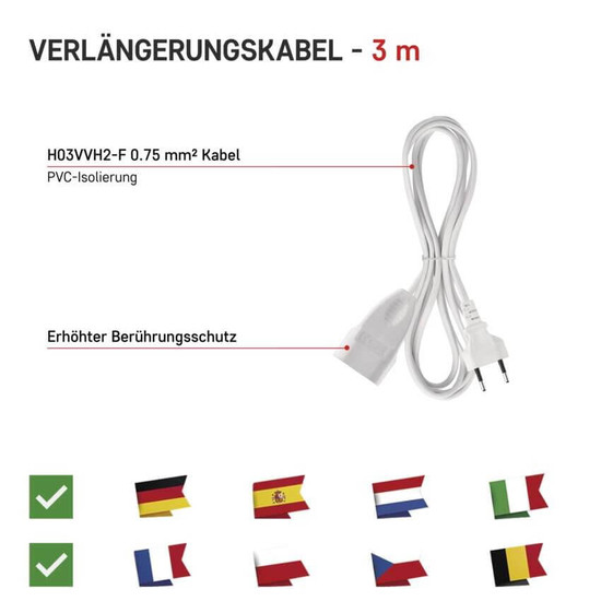 Emos Verlängerungskabel Typ E 3m 2,5A Weiß P01303