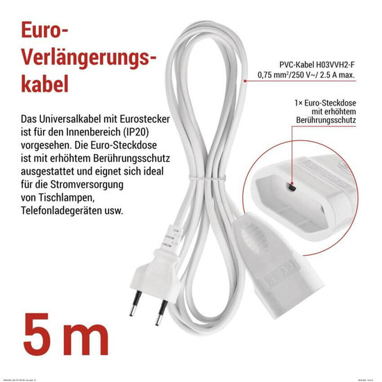 Emos Verlängerungskabel Typ E 5m 2,5A Weiß P01305