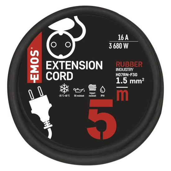 Emos Verlängerungskabel Außen 5m 1,5mm² Schwarz Gummi IP44 P01805