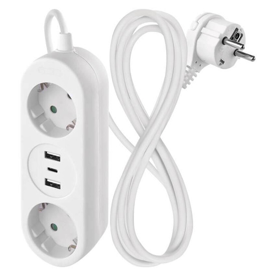 Emos Verlängerungskabel 2-fach 2xUSB-A+1xUSB-C 1,4m Weiß P02214E