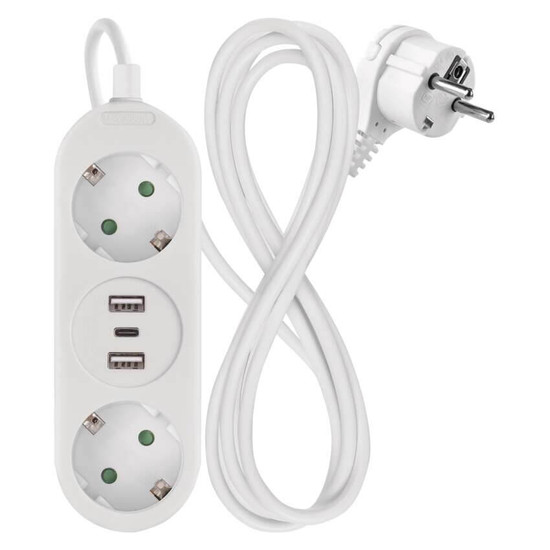 Emos Verlängerungskabel 2-fach 2xUSB-A+1xUSB-C 1,4m Weiß P02214E