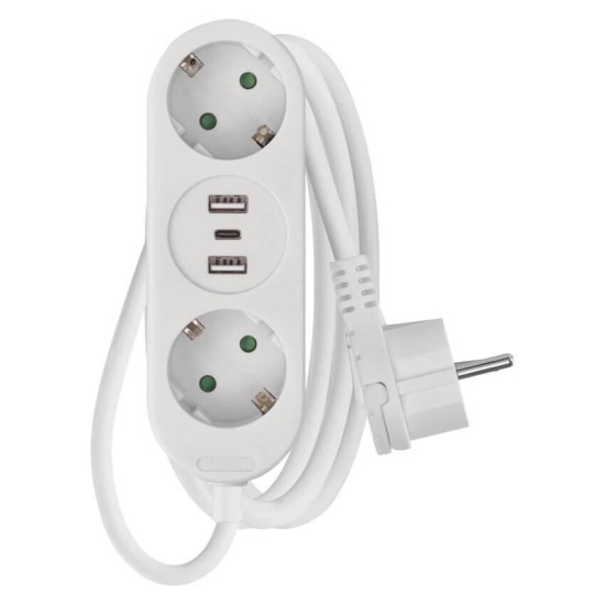 Emos Verlängerungskabel 2-fach 2xUSB-A+1xUSB-C 1,5m Weiß P0221U