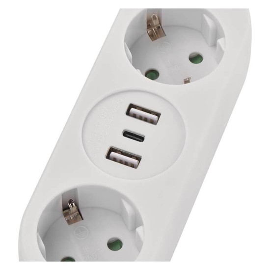 Emos Verlängerungskabel 2-fach 2xUSB-A+1xUSB-C 1,5m Weiß P0221U