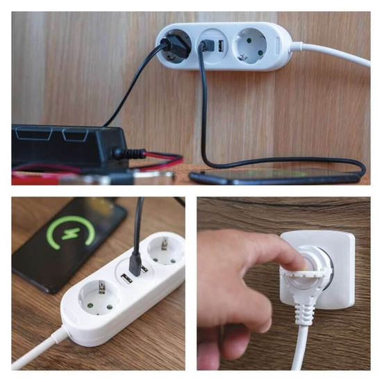 Emos Verlängerungskabel 2-fach 2xUSB-A+1xUSB-C 1,5m Weiß P0221U