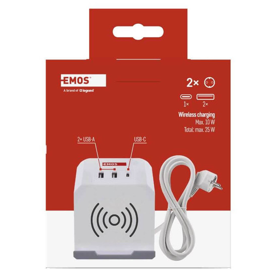 Emos Verlängerungskabel Würfel 2-fach 2xUSB-A+1xUSB-C+Qi 2m Weiß P0222CQ