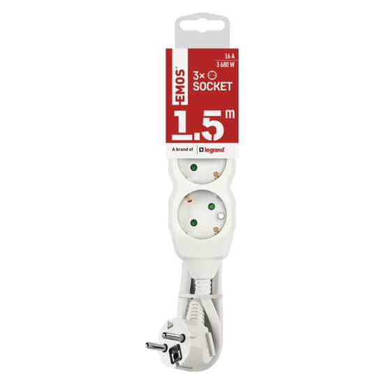 Emos Steckdosenleiste 3-fach 1,5m Weiß PVC P0321R