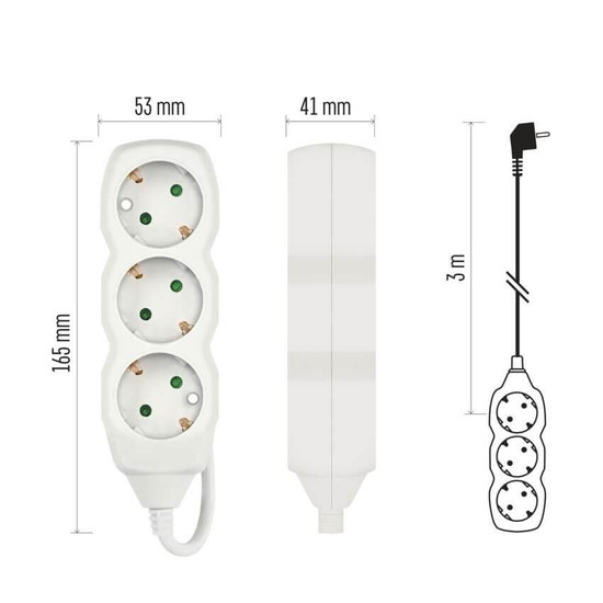 Emos Steckdosenleiste 3-fach 3m Weiß PVC P0323R