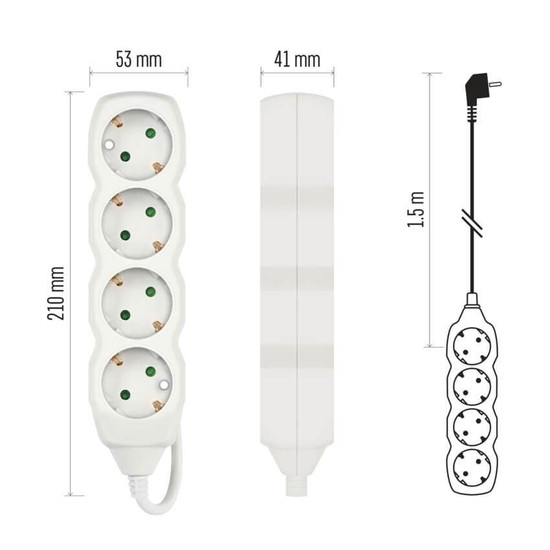 Emos Steckdosenleiste 4-fach 1,5m Weiß PVC P0421R